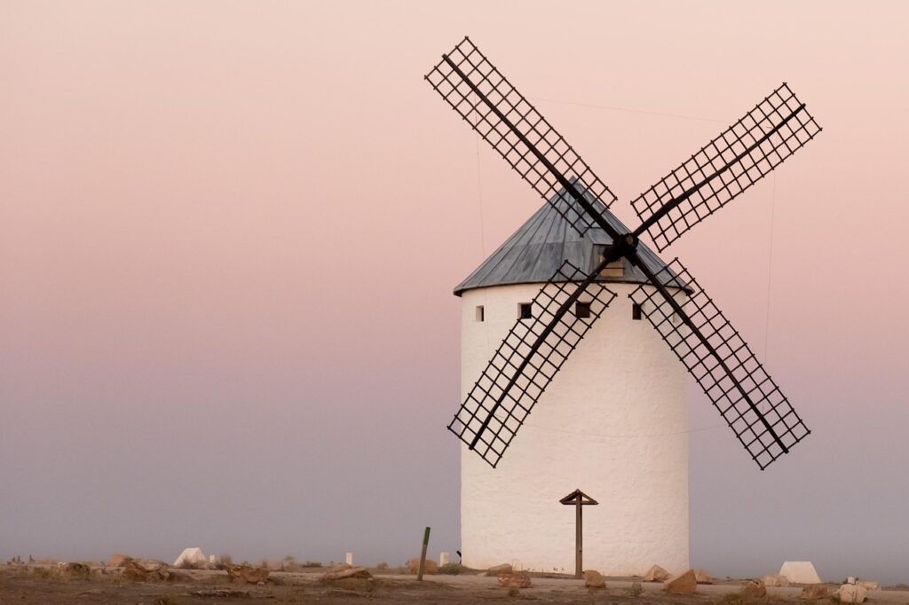 wind mill, sunset, dusk